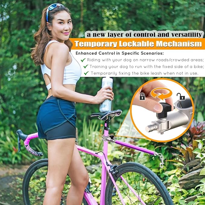Hands-Free Bicycle Dog Leash for Medium & Large Dogs - 180° Rotating/Fixed Attachment, Shock-Absorbing Spring & Quick-Release Connector, Durable Cycling Leash for Safe, Smooth Rides with Pets (DBL-O)