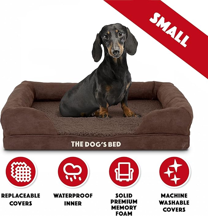 The Dog’s Bed Orthopedic Memory Foam Dog Bed with Bolsters,Plush Fabric, Brown Plush, Small