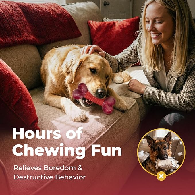 Apasiri 4-Pack Dog Toys for Aggressive Chewers with Beef Flavor: Dog Bones for Large Dogs, 8" Chew Toys Long-Lasting, Tough Nylon & Rubber Dogs Toys