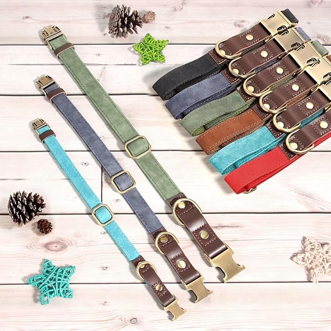 Didog Soft PU Leather Dog Collars for Medium Dogs,Classic Adjustable Dog Collars with Quick Release Metal Buckle,Easy Clean and Comfortable with Nylon Lining,Red,M Neck 14-19"