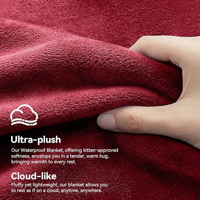 Waterproof Blanket - Travel Blankets Stain Proof, Absorbent, Leakproof, Reversible, Plush Cozy & Washable - Waterproof Couch Cover Ideal for Bed/Couch, Dogs/Cats (40"x60", Wine red/Black)