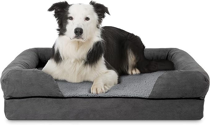 The Dog’s Bed Orthopedic Memory Foam Dog Bed with Bolsters, Plush Fabric, Grey Plush, Large (No Logo)