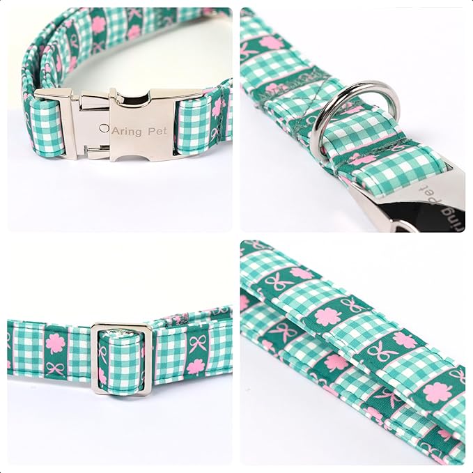 ARING PET St Patrick's Day Dog Collar, Cute Green Pet Shamrock Bowtie Collars with Metal Buckle for Puppy Small Medium Large Boy Girl Dogs-M
