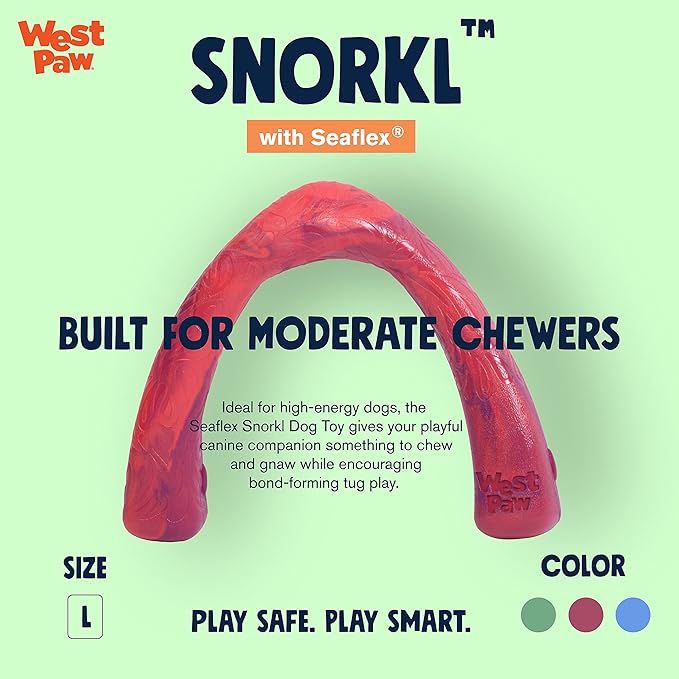 WEST PAW Seaflex Snorkl Dog Tug Chew Toy for Moderate Chewers, Made in USA, 8.25" Large, Hibiscus