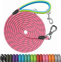 NTR Dog Long Leash, 50FT Recall Training Lead, with 2 Swivel Hooks, Reflective Threads and Soft Rubber Handle, Puppy Leash for Walking, Hunting, Camping for Small Medium and Large Dogs-Pink