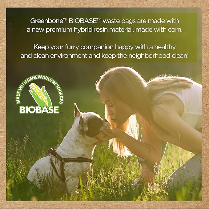 Greenbone BioBase Pet Poop Bags - 12 Rolls, 144 Bags - 13 Inch x 9 Inch