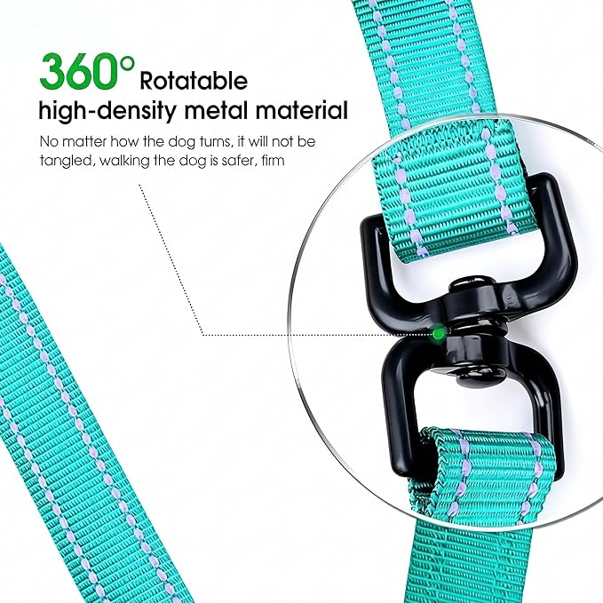 Hands-Free Dog Leash, Heavy Duty No-Pull Training Lead w/Anti-Tangle & Reflective Thread for Small Medium Dogs for Running/Walking Green 5Ft