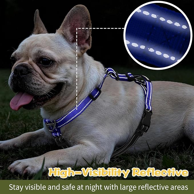 Dog Harness,Adjustable No Pull Dog Harness,Y-Shaped Design,Buckle-Neck Balance Harness with Reflective, Ideal for Dog Training Hiking, Easy Walk Harness,Durable High-Tensile Nylon-Blue-L