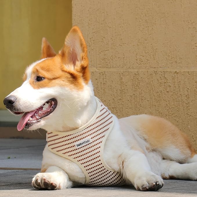 No Pull Dog Vest Harness for Small&Medium Dogs, Side Clip Adjustable Pet Vest, Soft Breathable, Fashion Dog Harnesses for Walking, Running, Shopping (Beige, L)