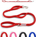 Shed Defender Shock Absorbing Bungee Leash - Three Padded Traffic Handles, Designed in The USA, Stretches 4-7ft, Elastic Dog Leash, Reflective Stitching, Large Dog & Small Breed, Heavy Duty, Red