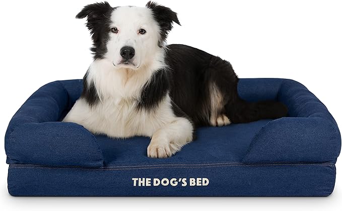 The Dog’s Bed Orthopedic Memory Foam Dog Bed with Bolsters, Oxford Fabric, Blue Denim, Large