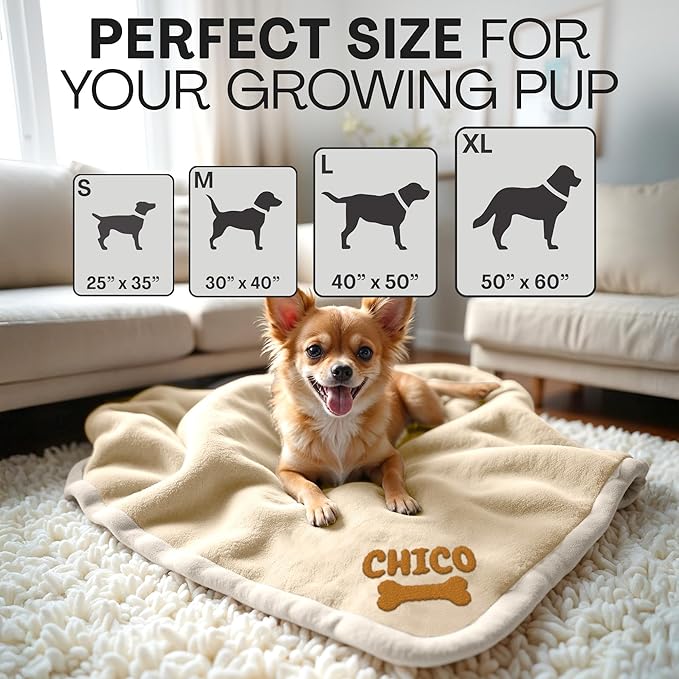 Personalized Puppy Blanket – Custom Embroidered Dog Blanket with Name & Birth Date – Soft New Puppy Gift – Keepsake for Dog Lovers, Pup Moms & New Pet Owners - Cream