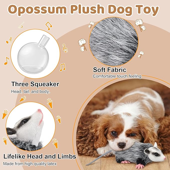 Realistic Opossum Dog Toy Plush Squeaky Toy for All Dogs Stuffed Animal Interactive for Cuddling Playing Puppy Teething Chewing to Keep Them Busy Best Birthday Gift