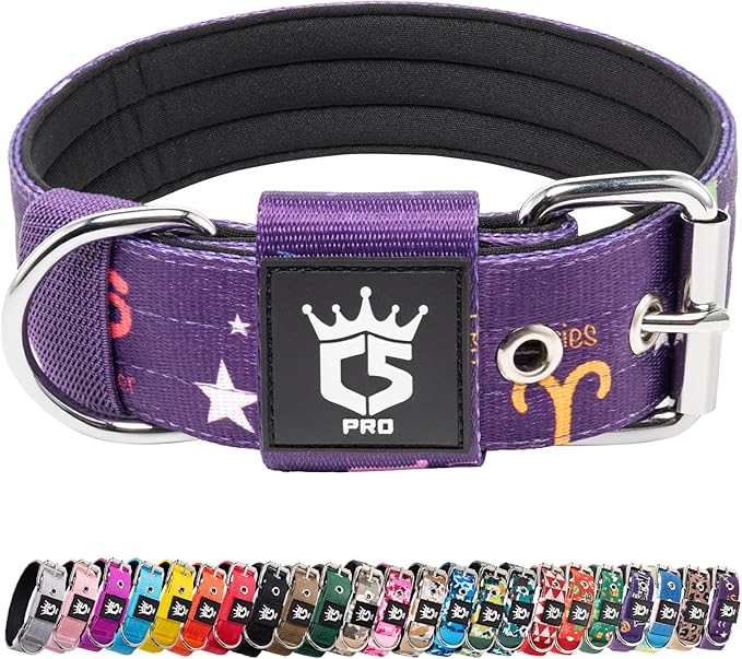 TSPRO Tactical Dog Collar 1.5 Inch Wide Thick Dog Collars with Heavy Duty Metal Buckle, Durable, Strong, Adjustable for Medium to Large Dogs (Constellation Purple L)