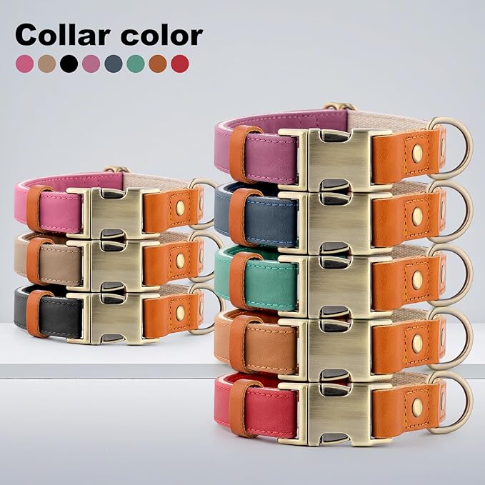 Plutus Pet Genuine Leather & Hemp Dog Collar – Adjustable Heavy Duty Pet Collar with Quick Release Metal Buckle, Soft & Stylish for Puppy and Small, Medium, Large Dogs (Blue, XS)