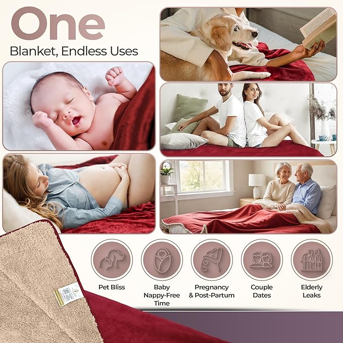 Sacred Weapon Waterproof Blanket for Bed Intimacy – Mini Sherpa & Fleece Throw – Waterproof Blanket for Couch, Absorbent & Leak Proof – Love Blankets for Couples Intimacy Waterproof – Dark Red, 40x45