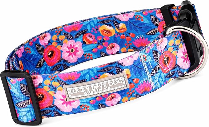 Lucky Love Dog Wide Dog Collar - Adjustable, Durable, Soft Webbing, & Comfortable 1.5 inch Wide Collar for Dogs Male and Female with Strong Buckle - Zuzu, X-Large