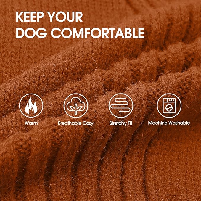 IECOii Dog Sweaters for Medium Dogs Girl Boy,Holiday Knit Doggy Sweatshirt with Sleeve,Turtleneck Thick Warm Dog Sweaters for Winter,Pullover Knitwear for French Bulldog,Boston Terrier (Caramel, L)