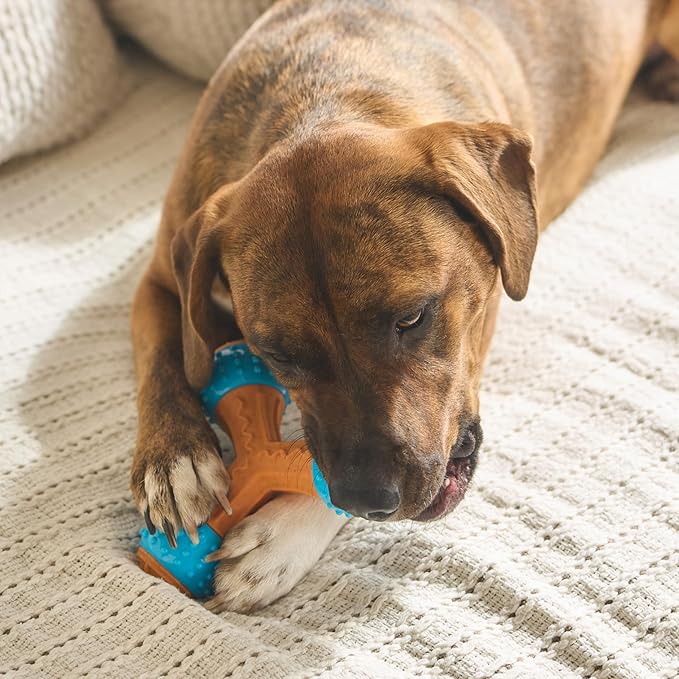 SPOT Bam-Bones PLUS Gigglers Tripod Durable Dog Chew Toy, For Large Aggressive Chewers, Bamboo Fiber & Nylon, Dual Texture, Massaging Rubber Ends, Sounds, Non-Splintering, Peanut Butter Flavor, 6 Inch