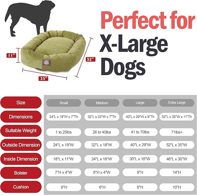 Majestic Pet 52 Inch Micro Velvet Calming Dog Bed Washable – Cozy Soft Round Dog Bed with Spine for Head Support - Fluffy Donut Puppy Mat 52x35x11 (inch) X- Large – Apple