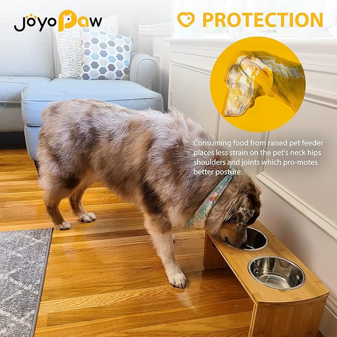 Elevated Dog Bowls, Bamboo Raised Dog Bowl for Medium Dogs, with 2 Stainless Steel Bowls (7'' Tall-40 oz Bowl, Natural)