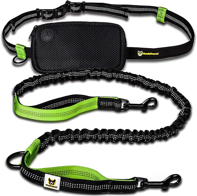 Hundefreund Hands-Free Leash for Small Dogs Under 30 lbs – Lightweight Waist Leash with Reflective Bungee, Pouch & Dual Handles – Ideal for Running, Walking & Hiking