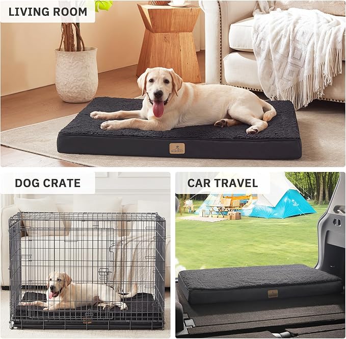 Bedfolks Orthopedic Dog Bed for Extra Large Dogs - Egg Foam Dog Crate Bed with Removable Waterproof Cover, Pet Bed Mat Suitable for Dogs and Pets Up to 100 lbs (44 x 32 x 3.5 inches, Black)