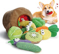 Nocciola Squeaky Fruits Veggies Stuffed Dog Toys Pack- Hide Seek Grocery Basket Crinkle Plush Puppy Toys to Keep Busy, Birthday Pet Supplies Gifts for Small Medium Breeds