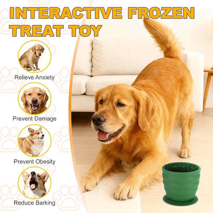 Treat Dispensing Dog Toy, Interactive Puzzle Feeder, Stuffable Chew Toy for Boredom, Enrichment Frozen Treat Dispenser, Green, Medium