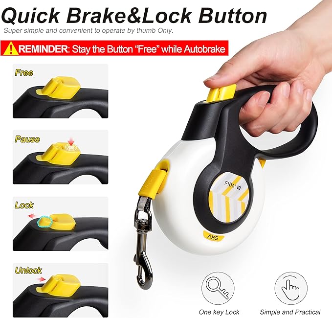 FIDA AutoBrake Retractable Dog Leash. Advanced Patented Design for Dog Pulling, 16 ft Heavy Duty No Pull Pet Walking Leash for Medium Breeds. Tangle Free, Soft Grip, Medium Size.