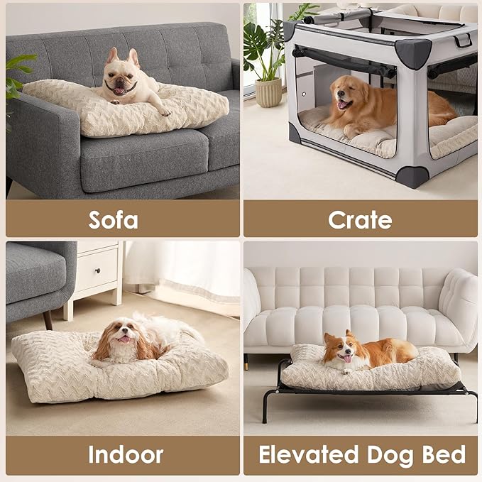 EHEYCIGA Washable XL Dog Bed for Crate 41x27 Inch, Reversible Kennel Pad for Extra Large Dogs Weight Up to 75 lbs, Plush and Comfy Pet Sleeping Mat, Beige