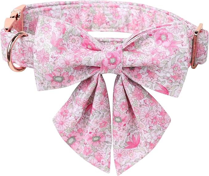 Lionet Paws Design Dogs Collar Cute Flower Sailor Bow Dog Collars for Girl Female Small Medium Dogs with Spring Floral XS