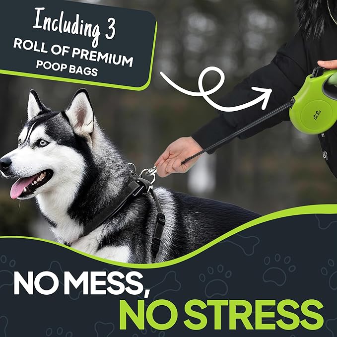 Twoear Retractable Dog Leash 16ft - Heavy Duty Reflective Nylon Tape Leash with Poop Bag Holder & Anti-Twist Protection for Small, Medium, Large Dogs up to 110 lbs