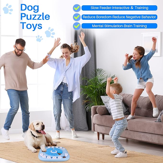 Puzzle Feeder Dog Toy for Large Medium Dogs, Mentally Stimulating Toys, Treat Dispensing Dog Toys, Enrichment for Smart Dogs, Pet Toy, Blue, 11.8X11.8X1.38inch