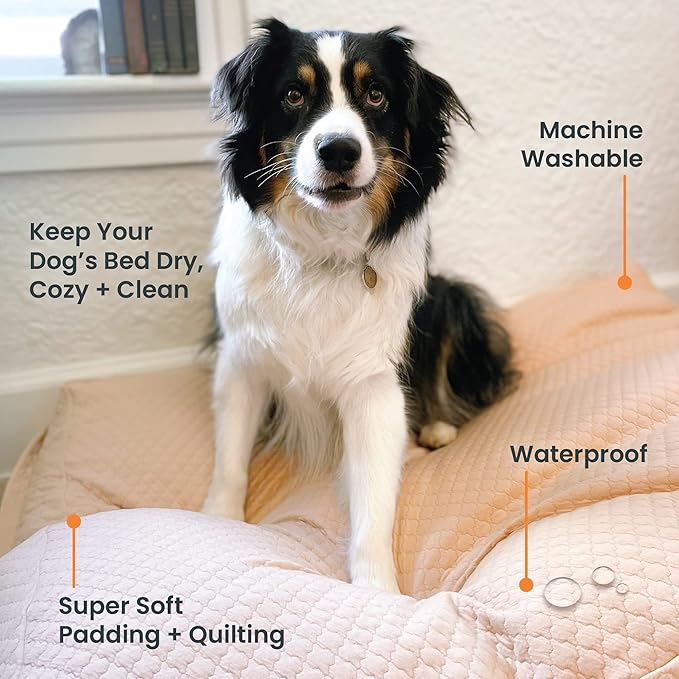 4Knines Luxury Dog Bed Cover – Waterproof Cover for Dog Bed – Heavy Duty Quilted Material – Durable, Machine Washable – USA Based Brand – Large (Tan)