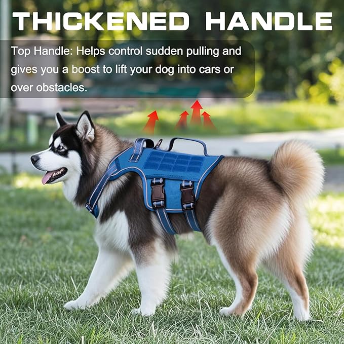 Dog Harness for Large Dogs Heavy Duty, No Pull Tactical Dog Harness with Molle System, Easy On and Off Service Dog Vest, Breathable Padded, Adjustable Reflective Pet Vest for Walking Hiking Training