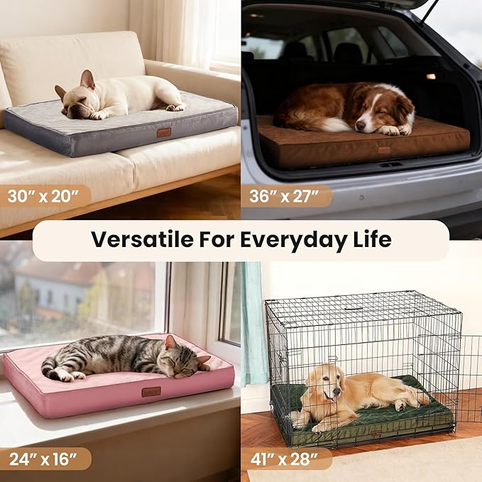 OhGeni Orthopedic Waterproof Dog Bed for Medium Dogs, Machine-Washable Removable Cover in Easy-Clean Fabric, High Density Foam & Easy-Carry Handle, Suitable for Crate, 30 inch (Pink)