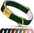 Personalized Dog Collar with Gold Metal Buckle, Velvet Custom Dog Collars for Small, Medium & Large Dogs – Puppy Collars with Metal Buckle, 4 Sizes, 8 Colors (Green, M, 12"-15")