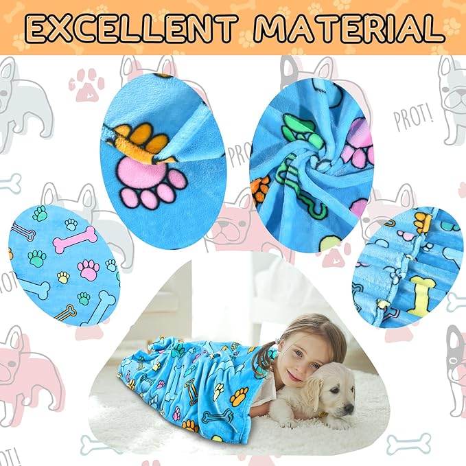 Rezutan Soft Fuzzy Dog Blankets, 1 Pack 3 for Large, Medium, Cat Pet- Comfort Flannel, Reversible Print Suitable for Dog Kennels & Beds, Sofas, Furniture, Gifts Puppy Essentials, 41 x 31 inch, Blue