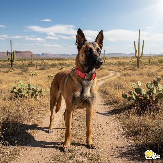 ADITYNA Red Leather Dog Collar with Metal Buckle - Heavy-Duty, Adjustable for Medium & Large Dogs (Red, Fits 15-21" Necks)