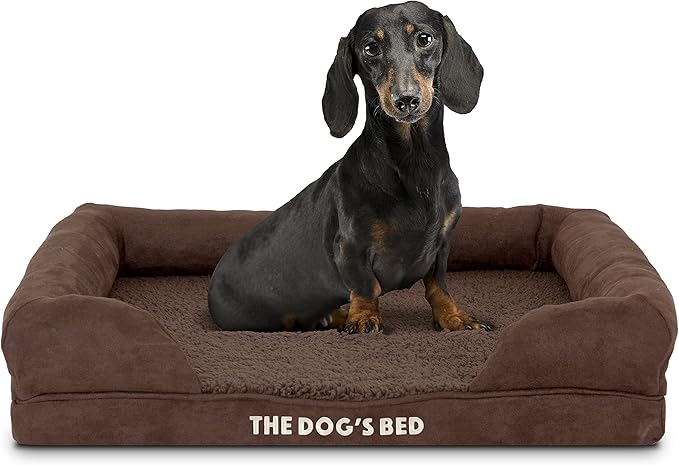 The Dog’s Bed Orthopedic Memory Foam Dog Bed with Bolsters,Plush Fabric, Brown Plush, Small
