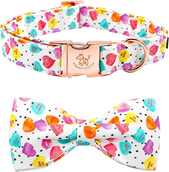 Elegant little tail Valentine's Dog Collar, Heart Dog Collar Cute Girl or Boy Puppy Collars Bowtie Pet Gift Adjustable Pet Collars for Medium Dogs