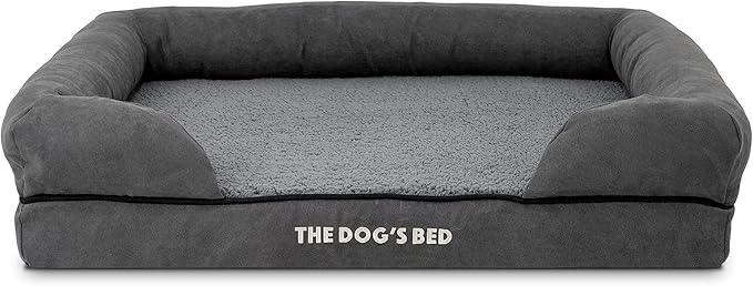 The Dog’s Bed Orthopedic Memory Foam Dog Bed with Bolsters, Plush Fabric, Grey Plush, Medium