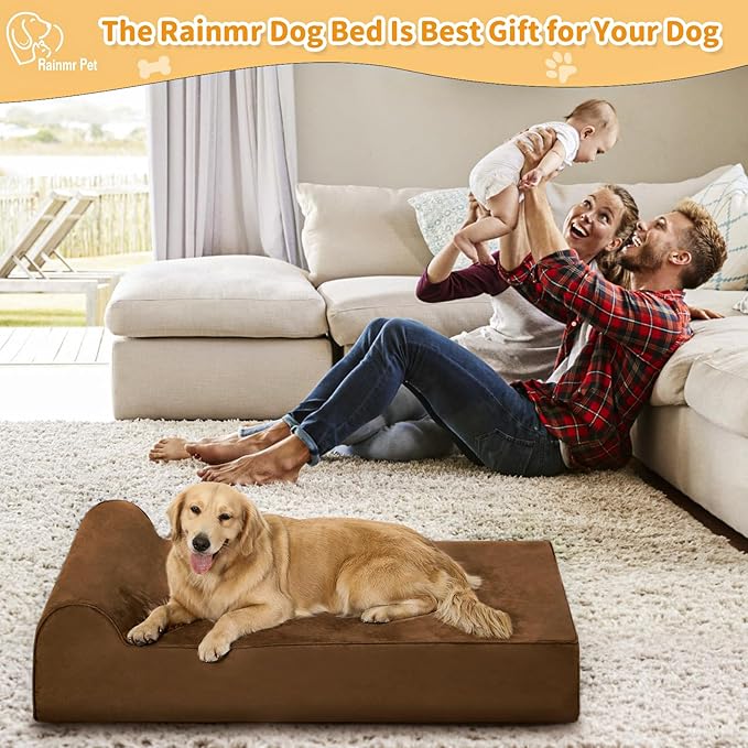 Orthopedic Dog Beds for Large Dogs, 7" Memory Foam Dog Beds with Waterproof Liner, Durable Microsuede Cover, Removable and Washable, Nonskid Bottom, 60"x48"x7" XXL Chocolate