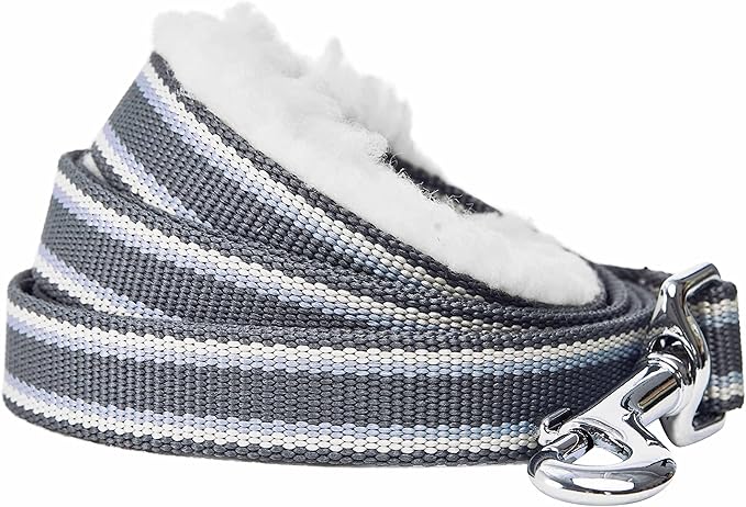 Blueberry Pet Multi-Colored Stripe Fleece Padded Dog Leash with Soft & Comfortable Handle, 4 ft x 1", Grey, Large, Leashes for Dogs