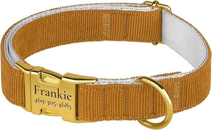 Personalized Dog Collar with Gold Metal Buckle, Velvet Custom Dog Collars for Small, Medium & Large Dogs – Puppy Collars with Metal Buckle, 4 Sizes, 8 Colors (Light Brown, L, 15"-19")