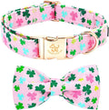 Elegant little tail St Patrick's Dog Collar, Lucky Colver Cotton Shamrock Pet Collar Trefoil Puppy Collar Bow Holiday Adjustable Cotton Pet Collar with Bow for Small Medium Large Dogs