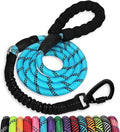 Rope Dog Leash 6 FT: Heavy Duty Leashes with Swivel Lockable Hook Reflective Threads Bungee and Padded Handle - Dog Lead for Large Small Medium Dogs Outside Walking Hiking Blue