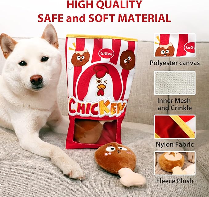 Gigwi Interactive Squeaky Dog Toys, Hide and Seek Dog Toys for Boredom and Stimulating, Funny Crinkle Dog Toy Set Bucket, 2-in-1 Dog Puzzle Toys for All Breeds of Dogs IQ Training