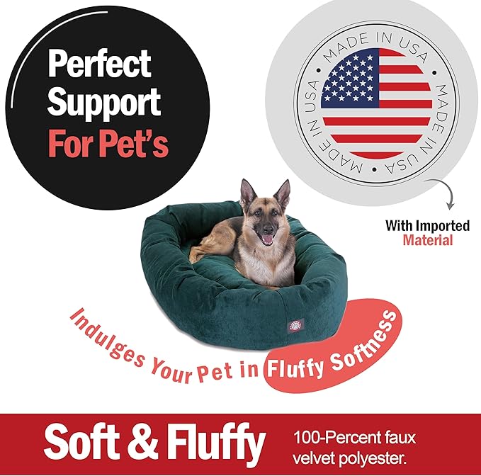Majestic Pet 52 Inch Micro Velvet Calming Dog Bed Washable – Cozy Soft Round Dog Bed with Spine for Head Support - Fluffy Donut Dog Bed 52x35x11 (inch) – Round Pet Bed X- Large – Marine